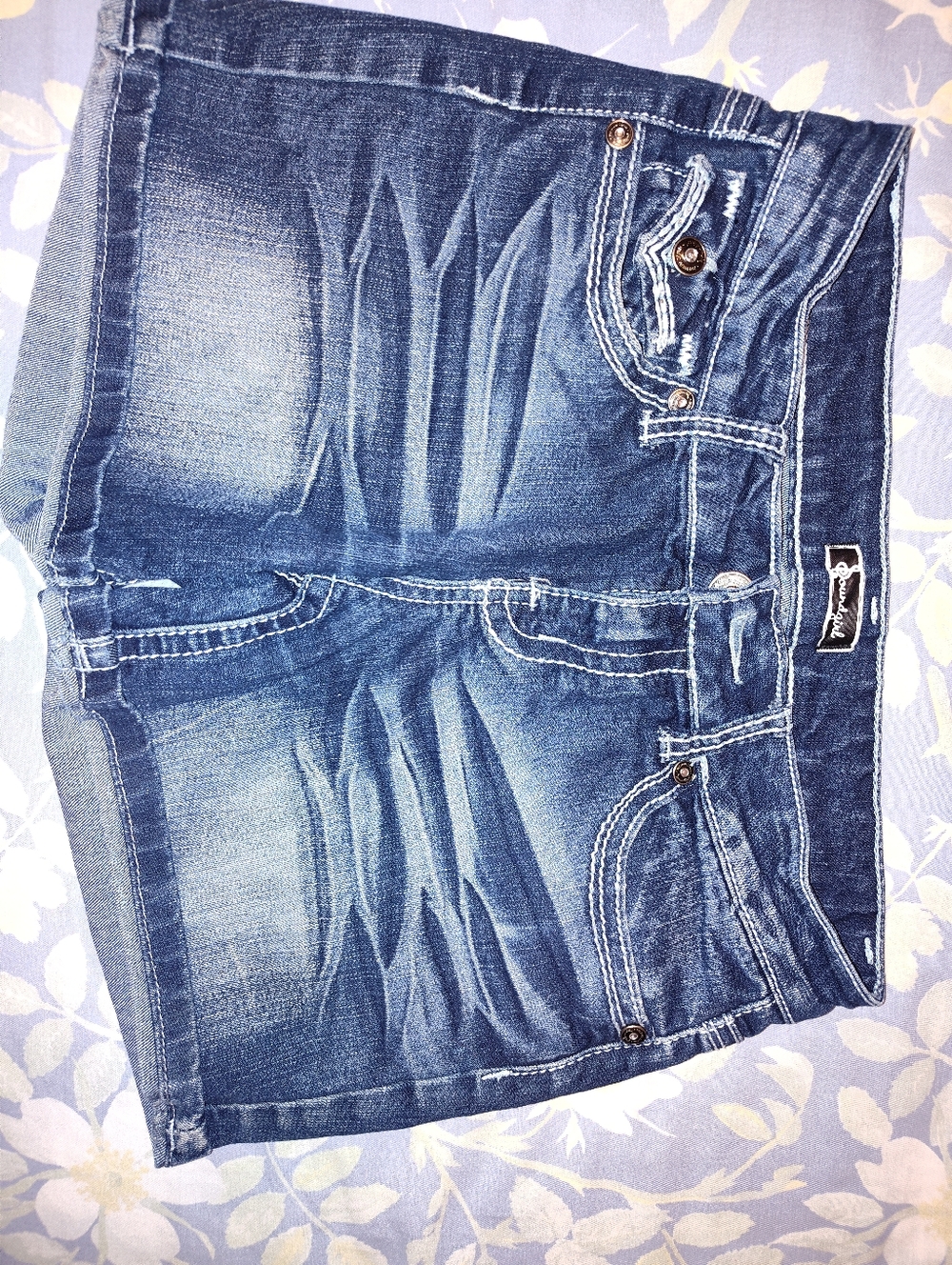 Sound Girl Dark Blue Distressed Denim Shorts